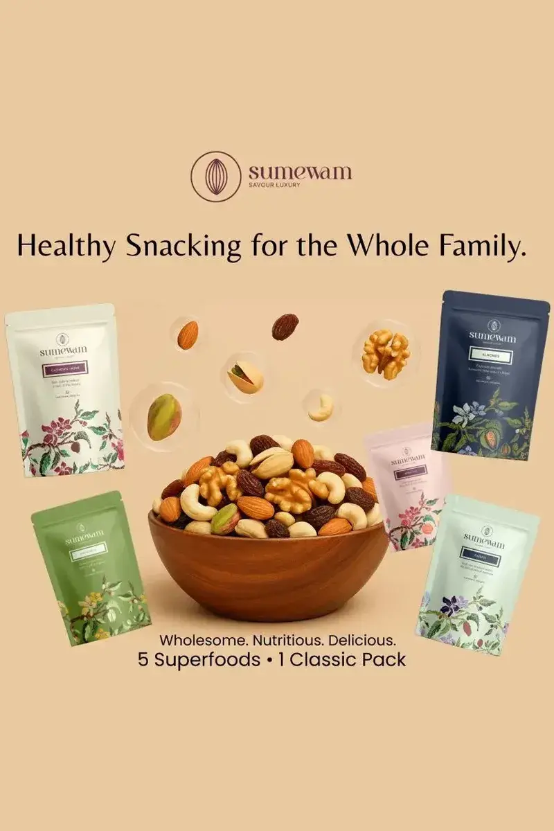 Sumewam classic panchmeva, a 5-in-1 mix covering the best time to eat dry fruits through the day