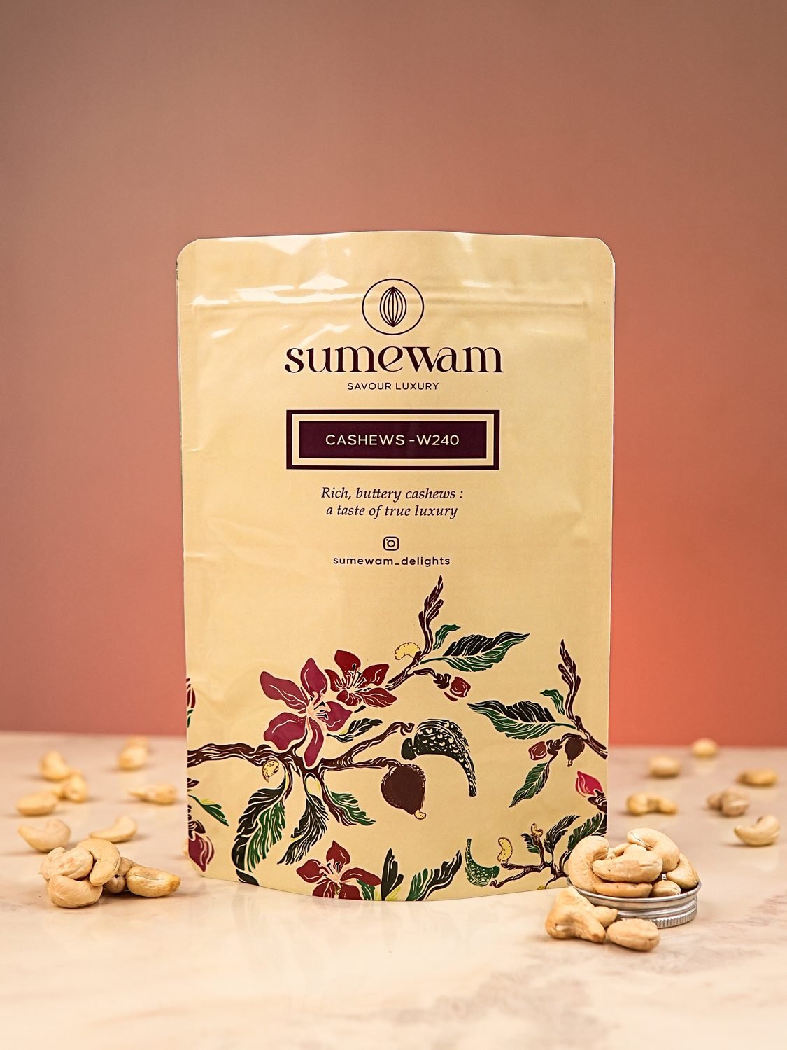Dry fruits for glowing skin shown with premium Sumewam cashews