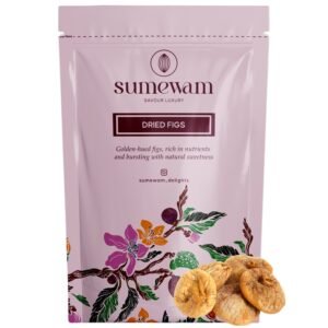 Sumewam dried figs front pack, golden hued figs rich in nutrients