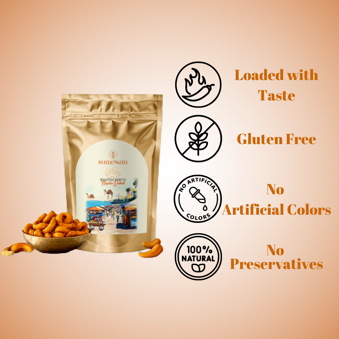 Sumewam masala dabeli cashews: loaded with taste, gluten free, no artificial colours, no preservatives