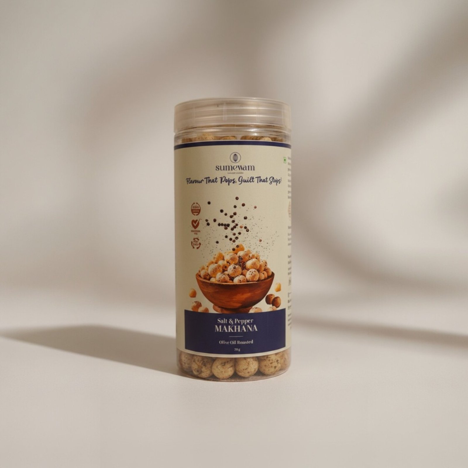 Sumewam Salt and Pepper Makhana olive oil roasted front jar