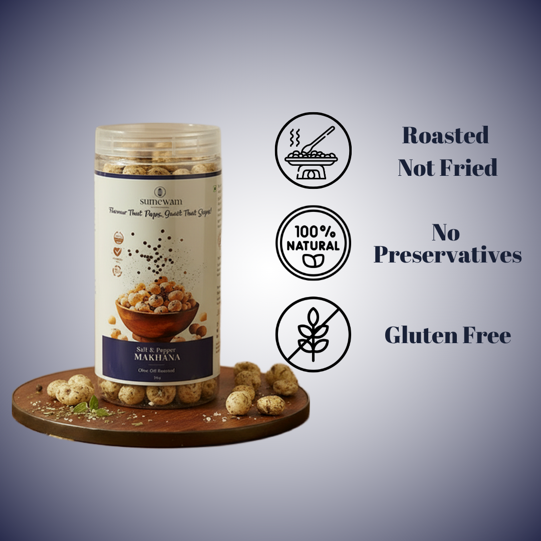 Sumewam Salt and Pepper Makhana: roasted not fried, no artificial colours, no preservatives, gluten free