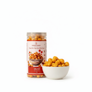 Sumewam Tangy Tomato Makhana olive oil roasted front jar with a bowl