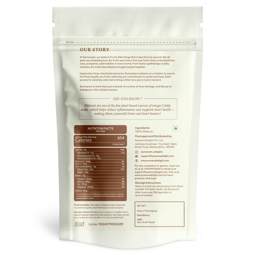 Sumewam walnuts: non GMO, high plant protein, gluten free, no preservatives